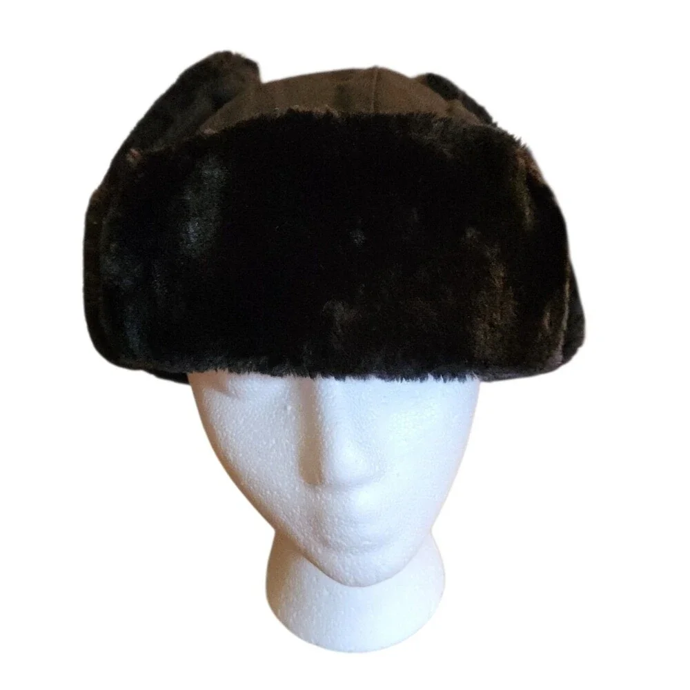 Hot Shot Trapper Hat Black Faux Fur Thinsulate Insulation Ear Flaps Size L/XL